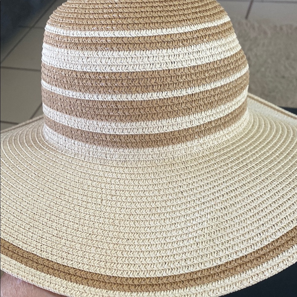 MAGID HATS Tan and Cream Wide-Brimmed Sun Hat with Contrasting Bands.